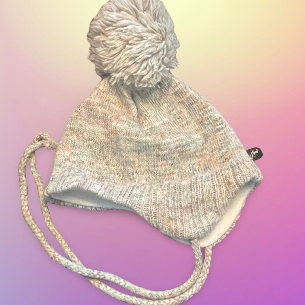 Merkley Headgear Wool Beanie Hat Made in Canada Winter White Knit Pom Tassels